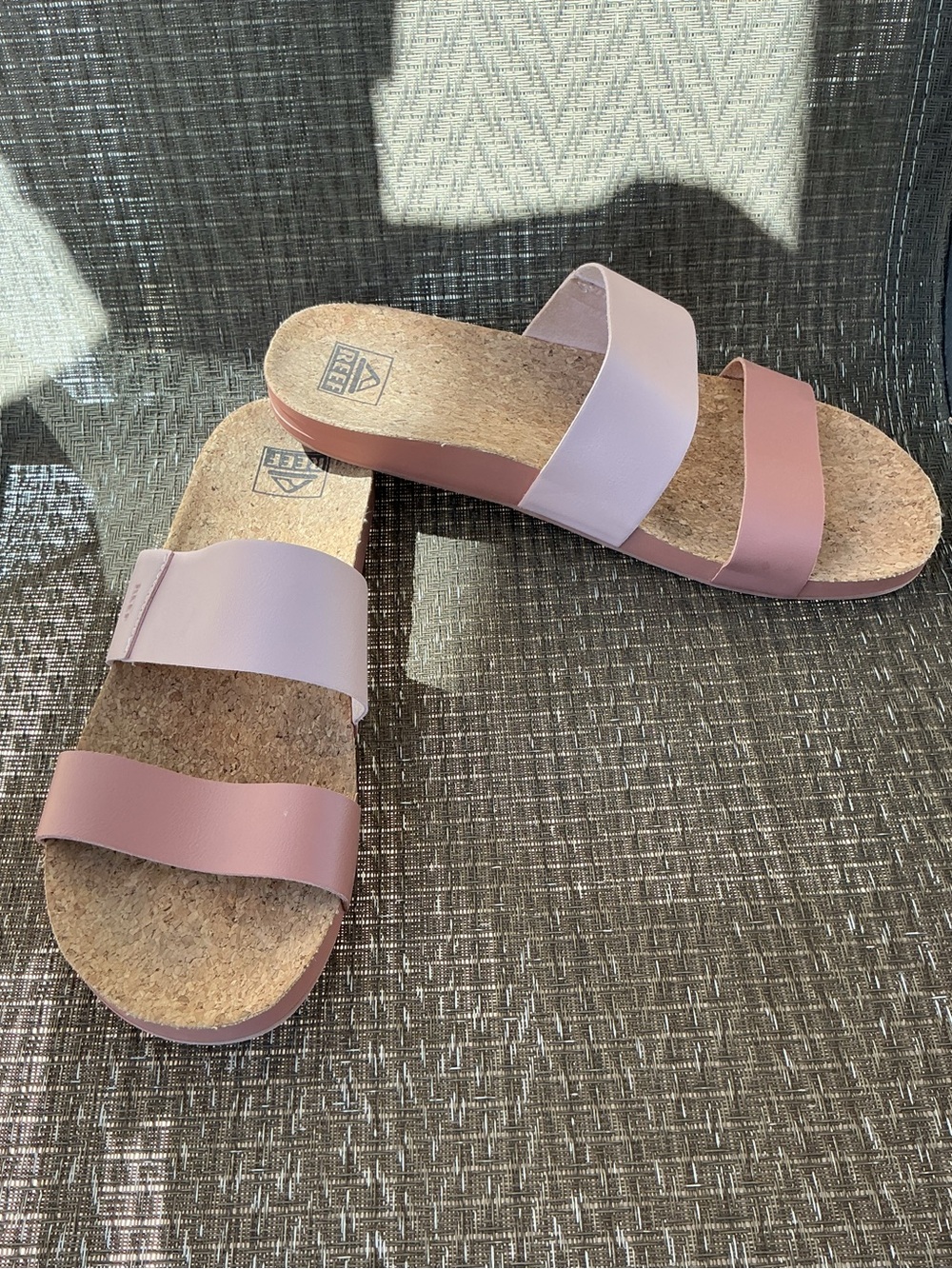 Reef Cushion Vista Duo Cameo/Rose Pink Two-Strap Cork Slide Sandals